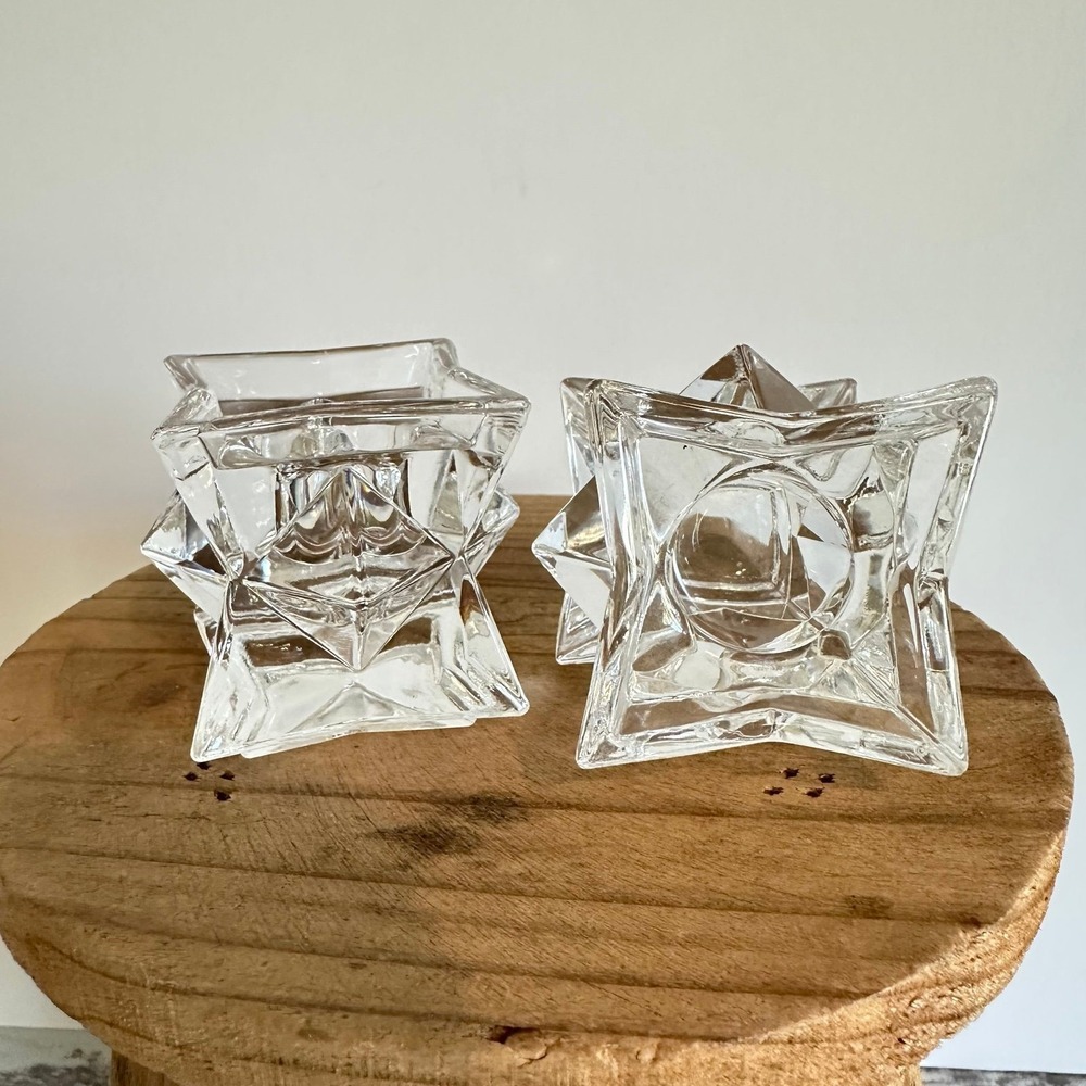 St. George Candlestick‎ Holders Stackable 24% Fine Lead Crystal Set of 2 Vintage